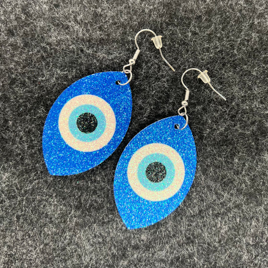 Vegan Leather Evil Eye Earrings in Blue